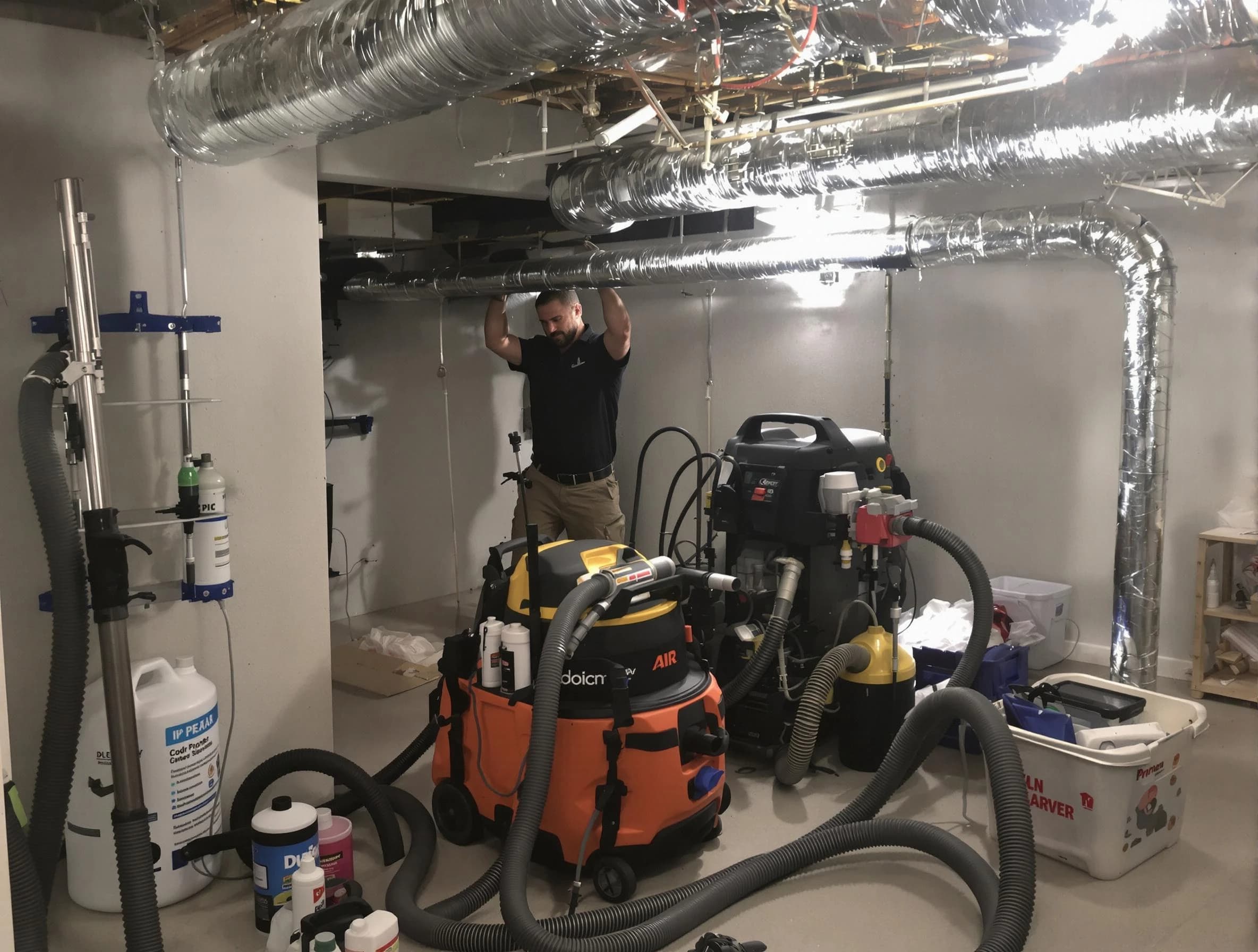 Homeacre-Lyndora Air Duct Cleaning specialist performing professional mold removal from air ducts using safety equipment in Homeacre-Lyndora
